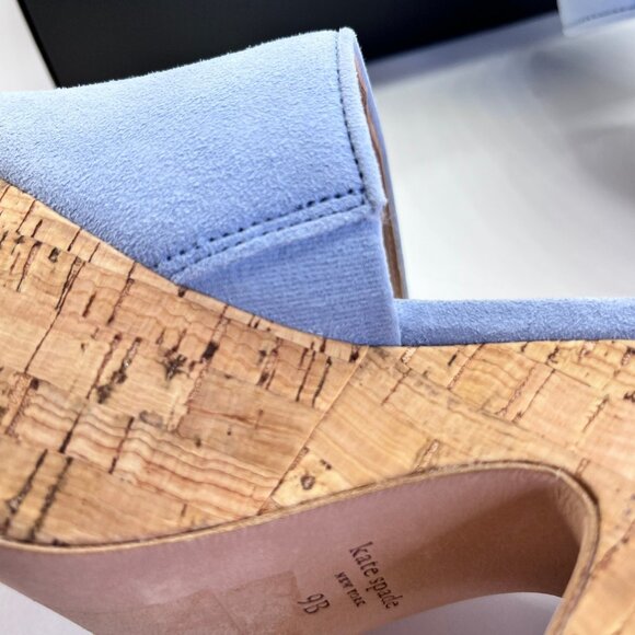 Kate Spade Ibiza Suede Sandals Size 9B Sky Blue Cork Platform Heels Casual - Picture 16 of 16